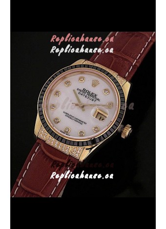 Rolex DateJust Japanese Mens Replica Yellow Gold Watch in Diamond Markers