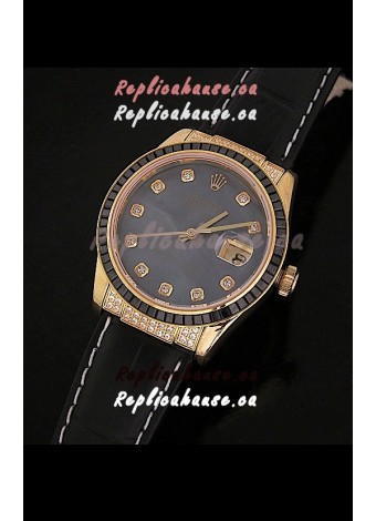Rolex DateJust Swiss Mens Replica Yellow Gold Watch in Diamond Markers