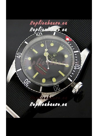 Rolex Submariner Swiss Replica Watch in Domed Crystal Black Nylon Strap