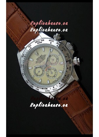 Rolex Daytona Japanese Replica Steel Watch in Yellow Rolesium Dial