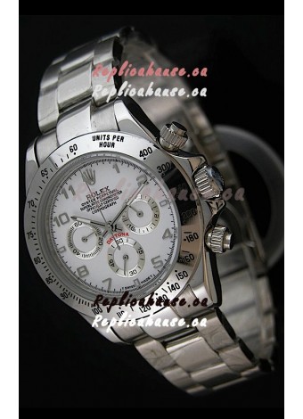 Rolex Daytona Cosmograph Swiss Replica Stainless Steel Watch in White Dial