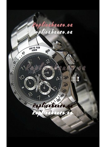 Rolex Daytona Cosmograph Swiss Replica Stainless Steel Watch in Black Dial