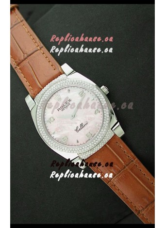Rolex Cellini Japanese Replica Watch in Mother of Pearl Pink Dial