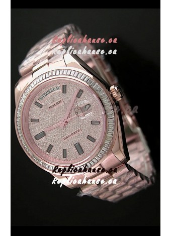 Rolex Day Date Japanese Automatic Rose Gold Watch in Diamond Bezel