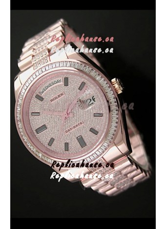 Rolex Day Date Japanese Automatic Rose Gold Watch in Diamond Bracelet