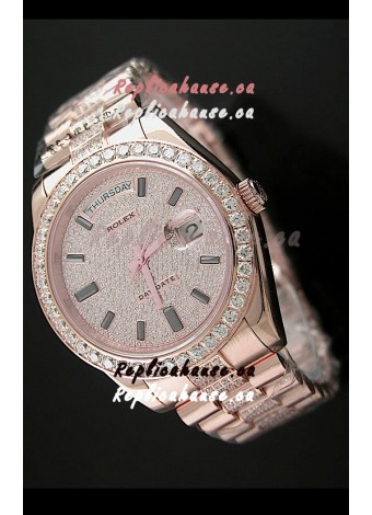 Rolex Day Date Japanese Automatic Rose Gold Watch in Ruby Stick Markers