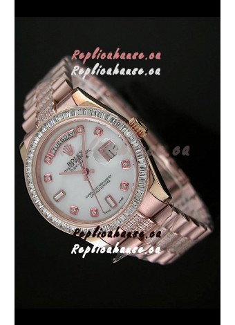 Rolex Oyster Perpetual Day Date Japanese Rose Gold Automatic Watch in White Mother of Pearl Dial