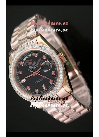 Rolex Oyster Perpetual Day Date Swiss Rose Gold Automatic Watch in Black Dial