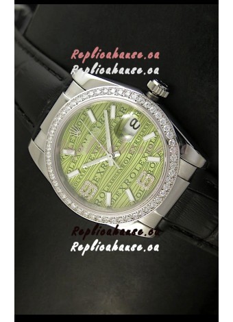 Rolex Replica Datejust Swiss Replica Watch - 37MM - Black Strap Green Dial