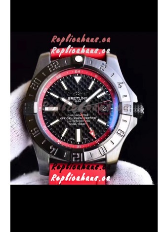 Breitling Chronometre GMT Carbon Dial Swiss Watch with Rubber Strap 1:1 Mirror Replica