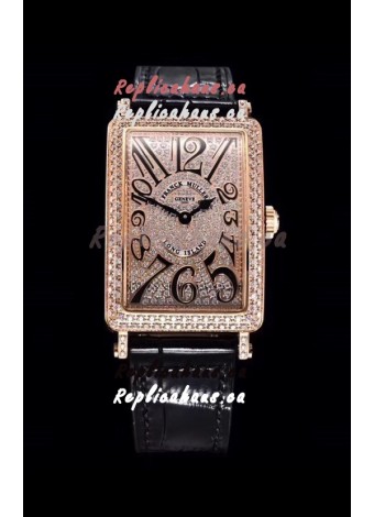 Franck Muller Long Island Color Dreams Pink Gold Swiss Watch in Black Strap