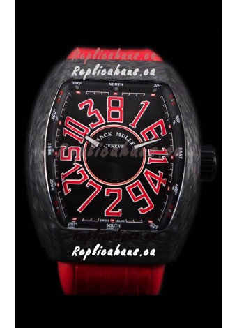 Franck Muller Vanguard Carbon Casing Red Indexes Swiss Watch