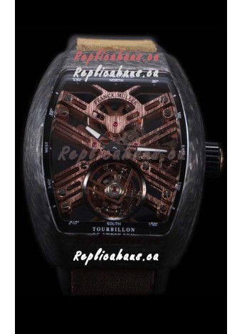 Franck Muller Vanguard Skeleton Tourbillon Black Carbon Swiss Replica Watch