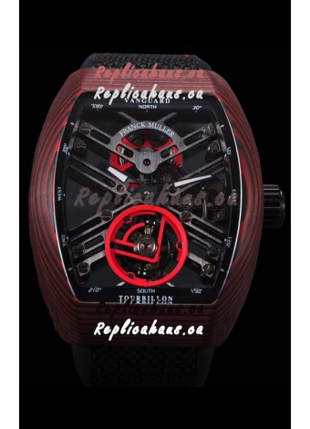 Franck Muller Vanguard Skeleton Tourbillon Red Carbon Swiss Replica Watch