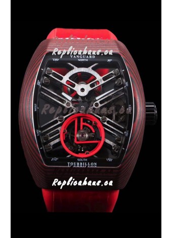 Franck Muller Vanguard Skeleton Tourbillon Red Carbon Swiss Replica Watch