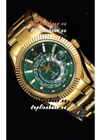Rolex SkyDweller Swiss Watch in 18K Yellow Gold Case - DIW Edition Green Dial 