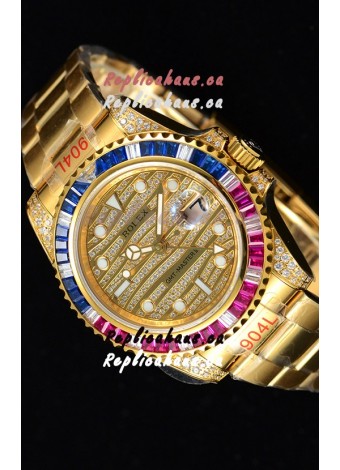 Rolex GMT Masters II Iced out Swiss watch with Yellow Gold 904L Case
