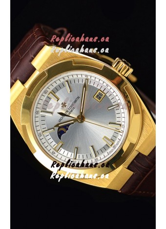 Vacheron Constantin Overseas MoonPhase Yellow Gold Swiss Watch in Brown Strap