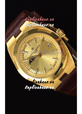 Vacheron Constantin Overseas MoonPhase Yellow Gold Swiss Watch in Brown Strap