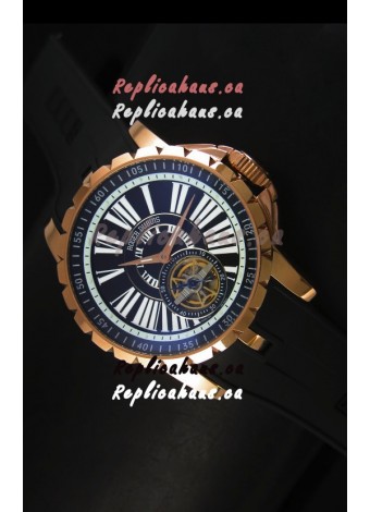 Roger Dubuis Excalibur Tourbillon Watch - Rose Gold Plating Black Dial
