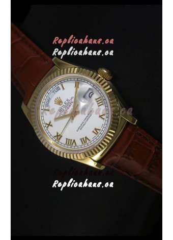 Rolex Day Date 36MM Yellow Gold Swiss Replica Watch - White Dial
