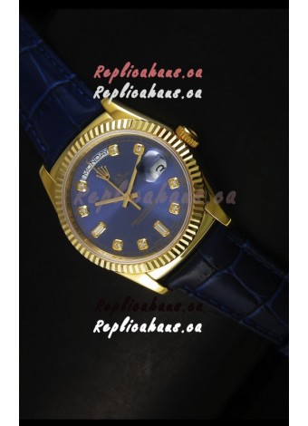 Rolex Day Date 36MM Yellow Gold Swiss Replica Watch - Dark Blue Dial