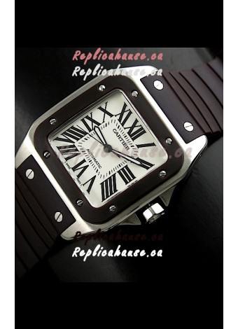Cartier Santos Swiss Replica Automatic Watch in Brown Strap