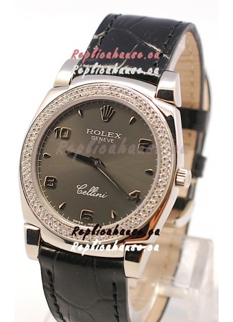 Rolex Cellini Cestello Ladies Swiss Watch in Grey Face and Diamonds Bezel 
