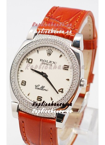 Rolex Cellini Cestello Ladies Swiss Watch in White Face Bezel and Lugs