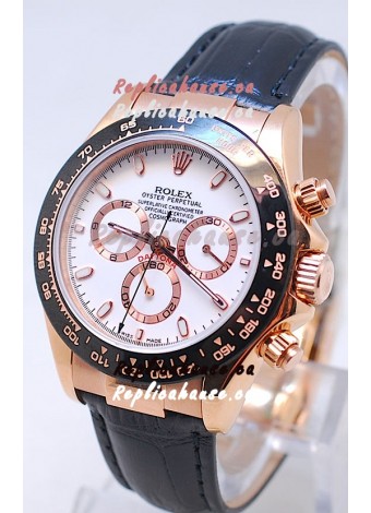 Rolex Daytona MonoBloc Cerachrom Bezel Swiss Replica Rose Gold Plated Watch in White Dial