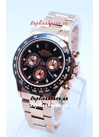 Rolex Daytona Chronograph MonoBloc Cerachrom Bezel Swiss Replica Watch in Rose Gold Plated