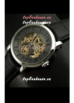 Cartier Ronde de Japanese Replica Watch in Skelton Grey & Gold Dial