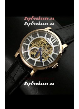 Cartier Ronde de Japanese Replica Watch in Skeleton Yellow Gold Dial