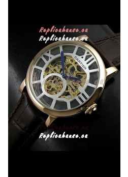 Cartier Ronde de Japanese Replica Watch in Skelton Gold Dial