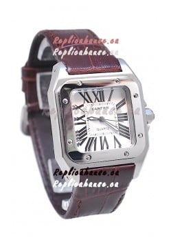 Cartier Santos 100 Japanese Ladies Replica Watch in Brown Strap