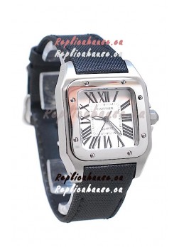 Cartier Santos 100 Japanese Ladies Replica Watch in Black Satin Strap