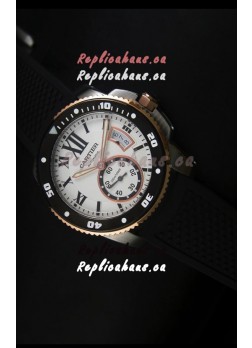 Calibre De Cartier Watch 42MM White Dial Two Tone Case -  1:1 Mirror Replica Watch