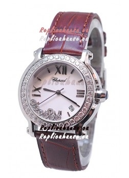Chopard Happy Sport Star Shaped Diamonds Swiss Watch in Brown Strap