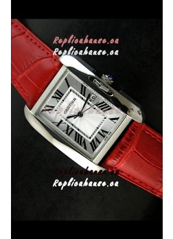 Cartier Tank Ladies Replica Watch in Steel Case/Red Strap