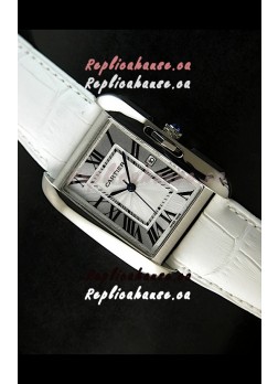 Cartier Tank Ladies Replica Watch in Steel Case/White Strap