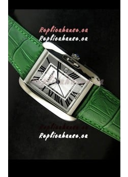 Cartier Tank Ladies Replica Watch in Steel Case/Green Strap