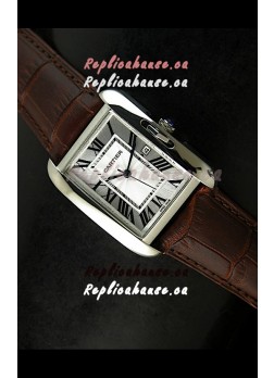 Cartier Tank Ladies Replica Watch in Steel Case/Brown Strap