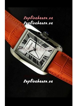 Cartier Tank Ladies Replica Watch in Steel Case/Orange Strap