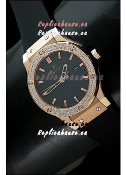 Hublot Fusion Bang Swiss Watch in Rose Gold Case Diamonds Bezel