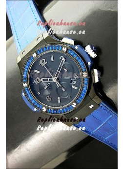 Hublot Big Bang All Black Edition in Purple Strap and Baguette Diamonds Bezel