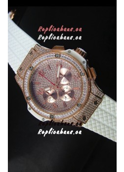 Hublot Big Bang Rose Gold Watch Quartz Movement in White Strap