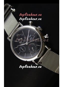 IWC Portofino Chronograph Swiss Watch in Mesh Strap Black Dial 