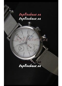 IWC Portofino Chronograph Swiss Watch in Mesh Strap White Dial 