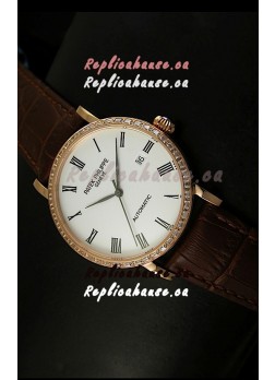 Patek Philippe Calatrava 5120 Swiss Replica Watch in Pink Gold Casing - Roman Hours