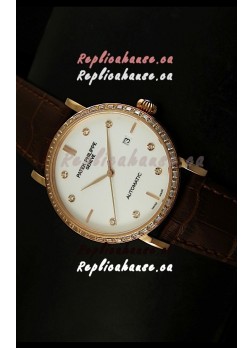 Patek Philippe Calatrava 5298 Swiss Replica Watch in Pink Gold Casing - Diamonds Hours